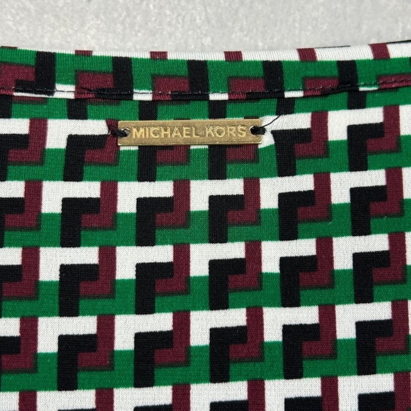 Michael Kors women size XL long sleeve top brown green geometric stretch jersey - Picture 9 of 15